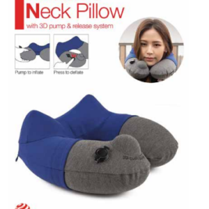 Travelmall Patented  3D Inflatable Neck Pillow with pump and release system, Blue edition