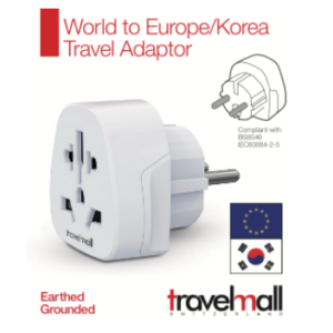 TRAVELMALL SWITZERLAND WORLD TO EUROPE/KOREA TRAVEL ADAPTOR (2- & 3-POLES)