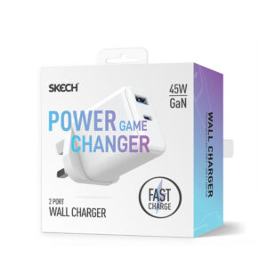 Skech 45W PD GAN Wall Charger 2 USB Ports (1xC + 1xA) UK Plug White